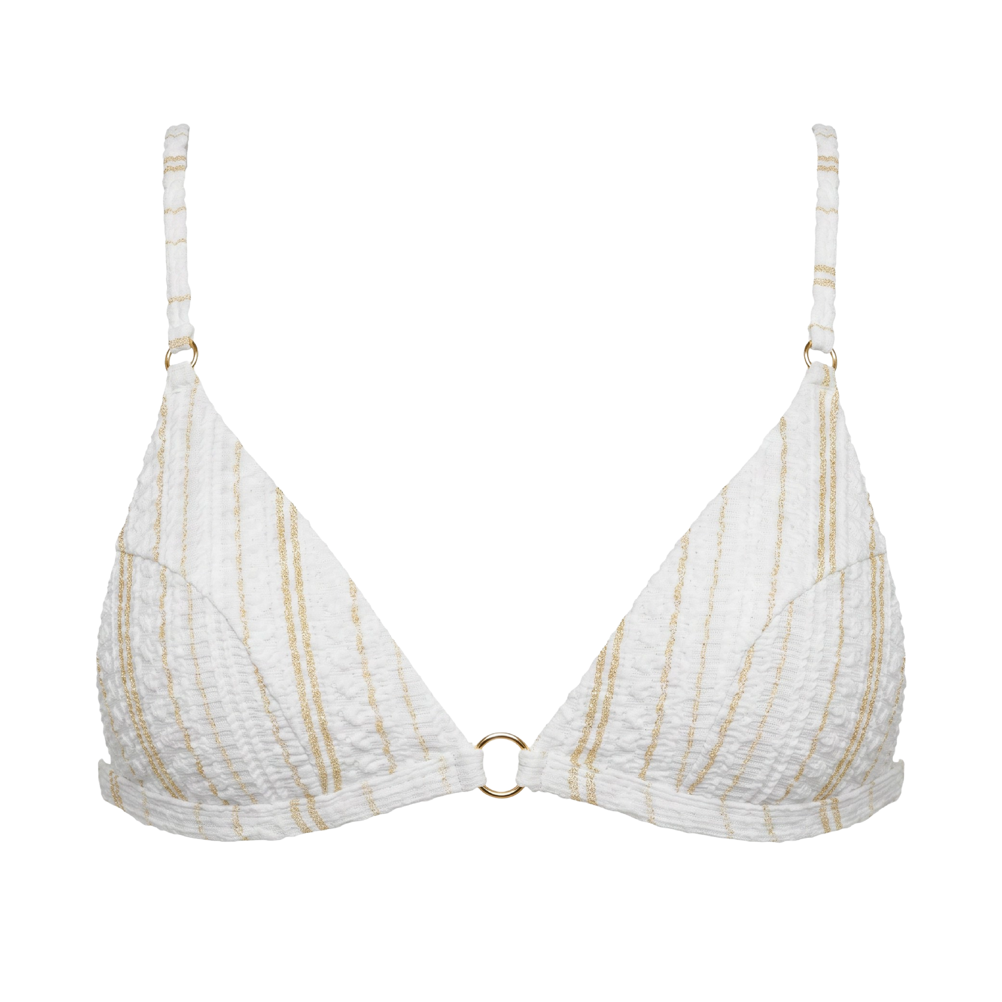 Thin Strap Bralette Bikini Top in White with gold ring detail
