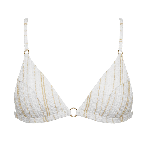 Thin Strap Bralette Bikini Top in White with gold ring detail