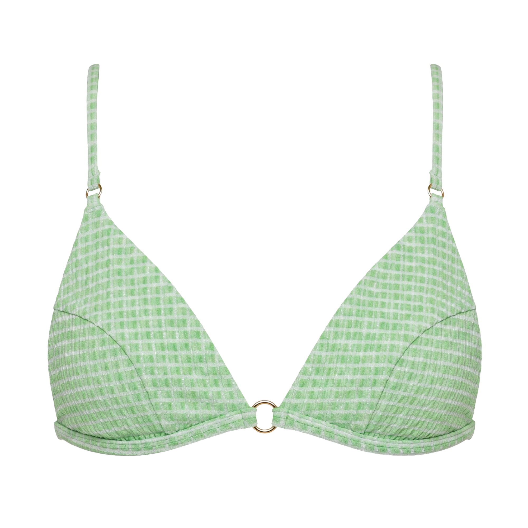 Green Bralette Bikini Top with Thin Straps and Gold Ring Detail