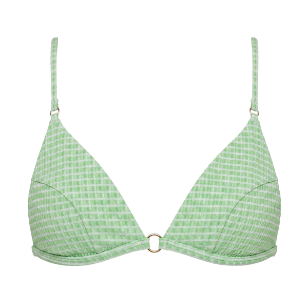 Green Bralette Bikini Top with Thin Straps and Gold Ring Detail