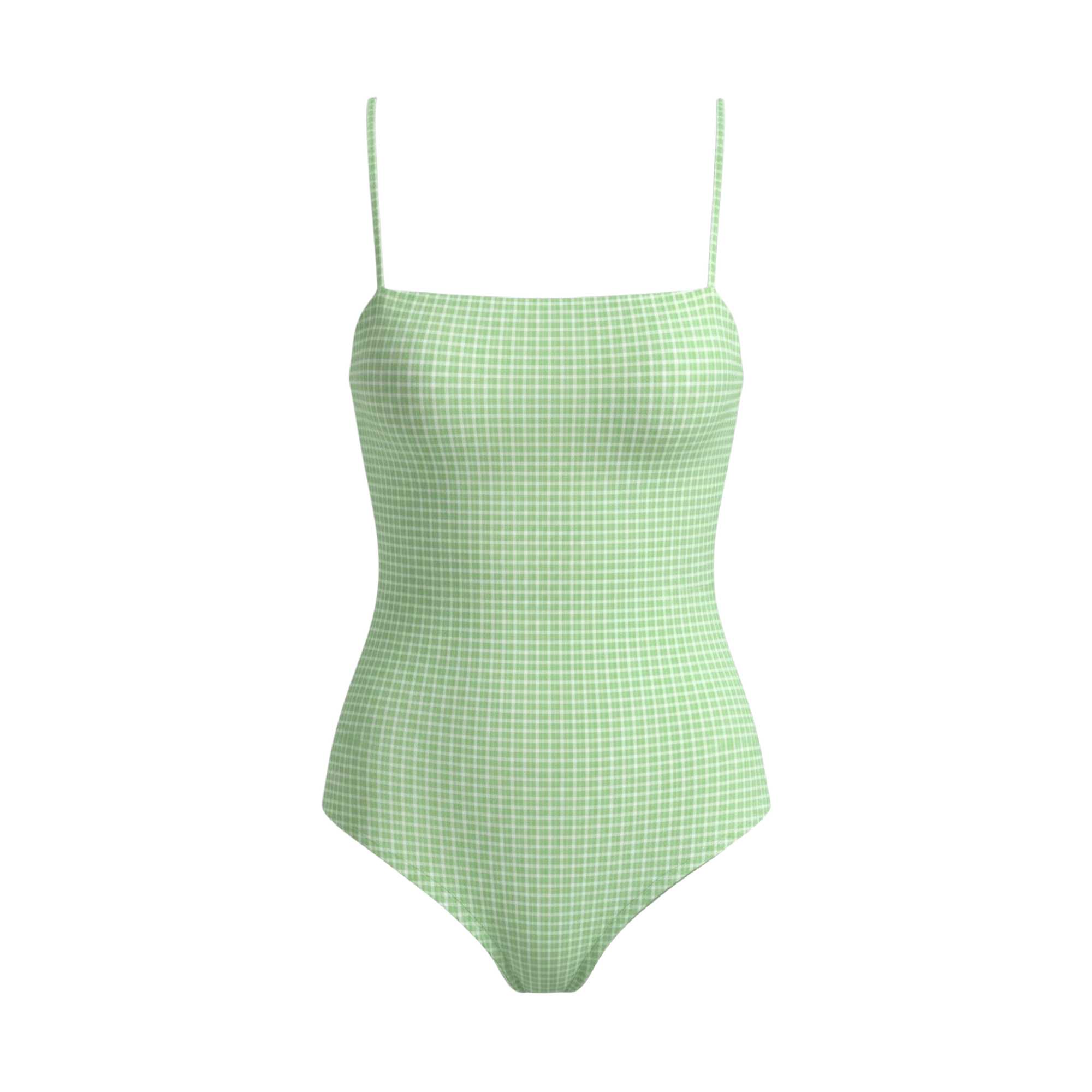 Green One Piece Swimsuit with Thin Straps and Jacquard Fabric