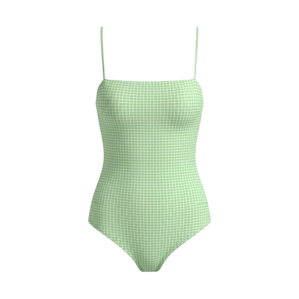 Green One Piece Swimsuit with Thin Straps and Jacquard Fabric