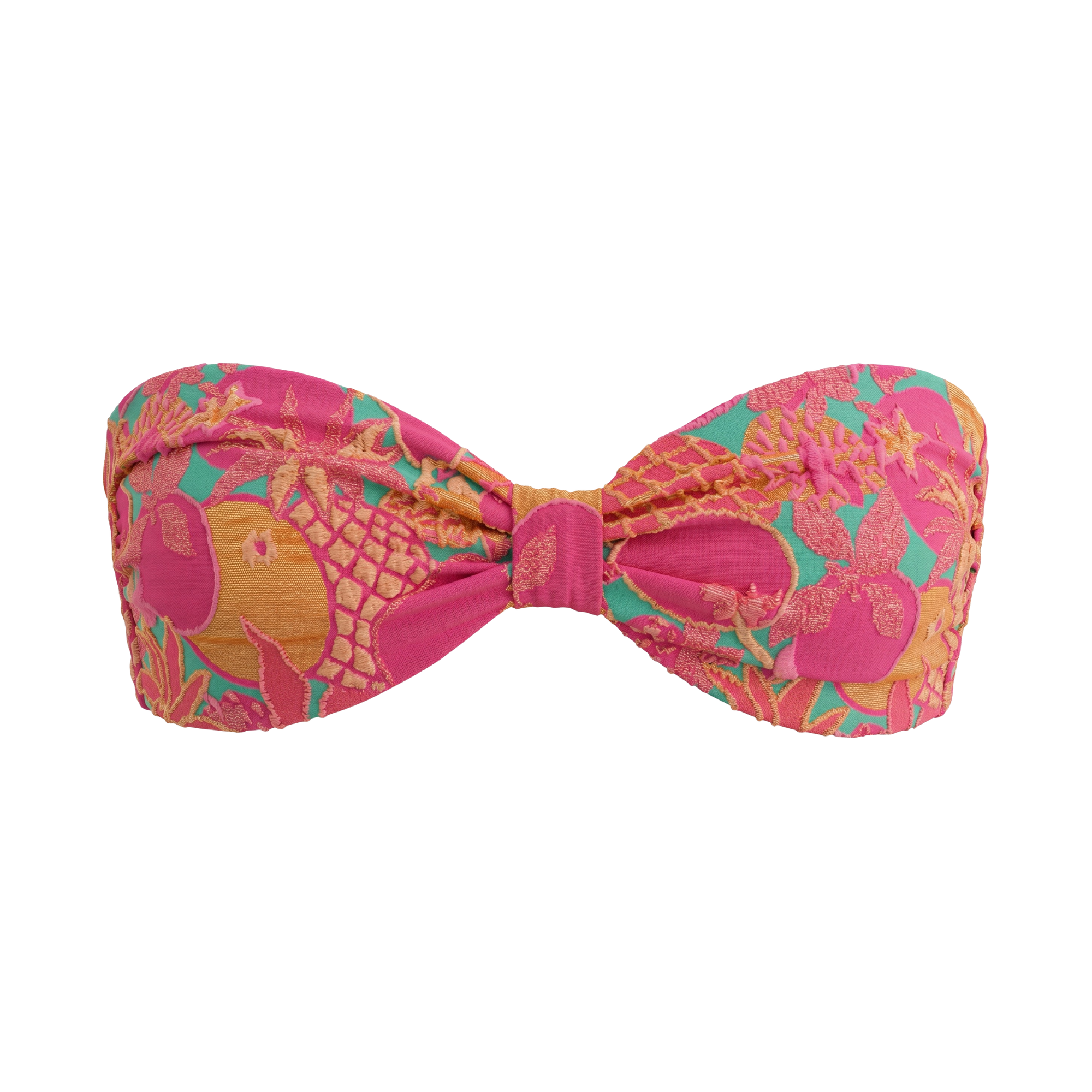 Strapless Bikini Top in Pink Jacquard
