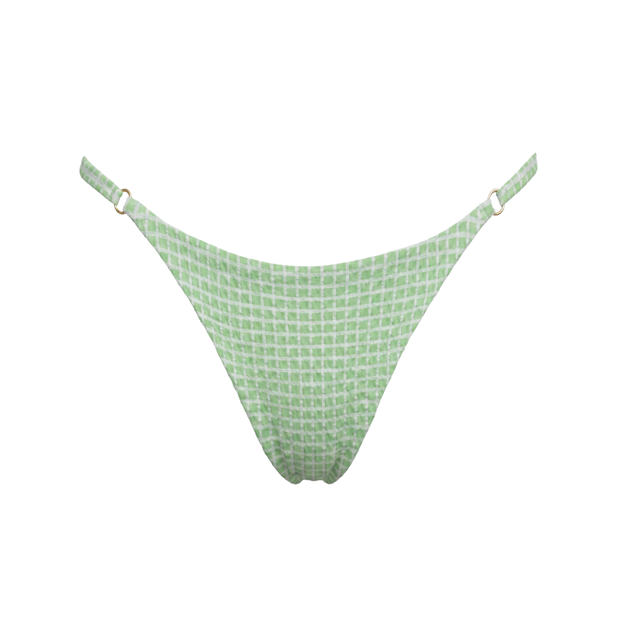 Green Thin Strap Bikini Bottom with Gold Ring Details