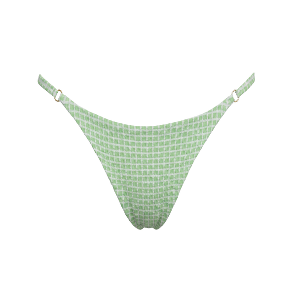 Green Thin Strap Bikini Bottom with Gold Ring Details
